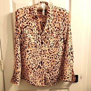 Express Tan and Brown Long Sleeve Button Down Shirt